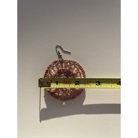 Vintage Crocheted Women’s Hook Earrings Mandela Boho Design Warm Rose Glass - Picture 5 of 11
